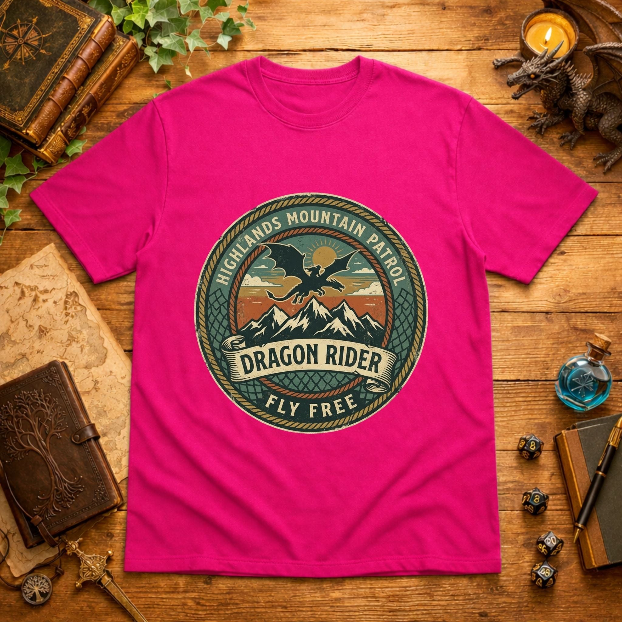 Highlands Mountain Patrol Dragon Rider T-Shirt | Vintage Adventure Logo