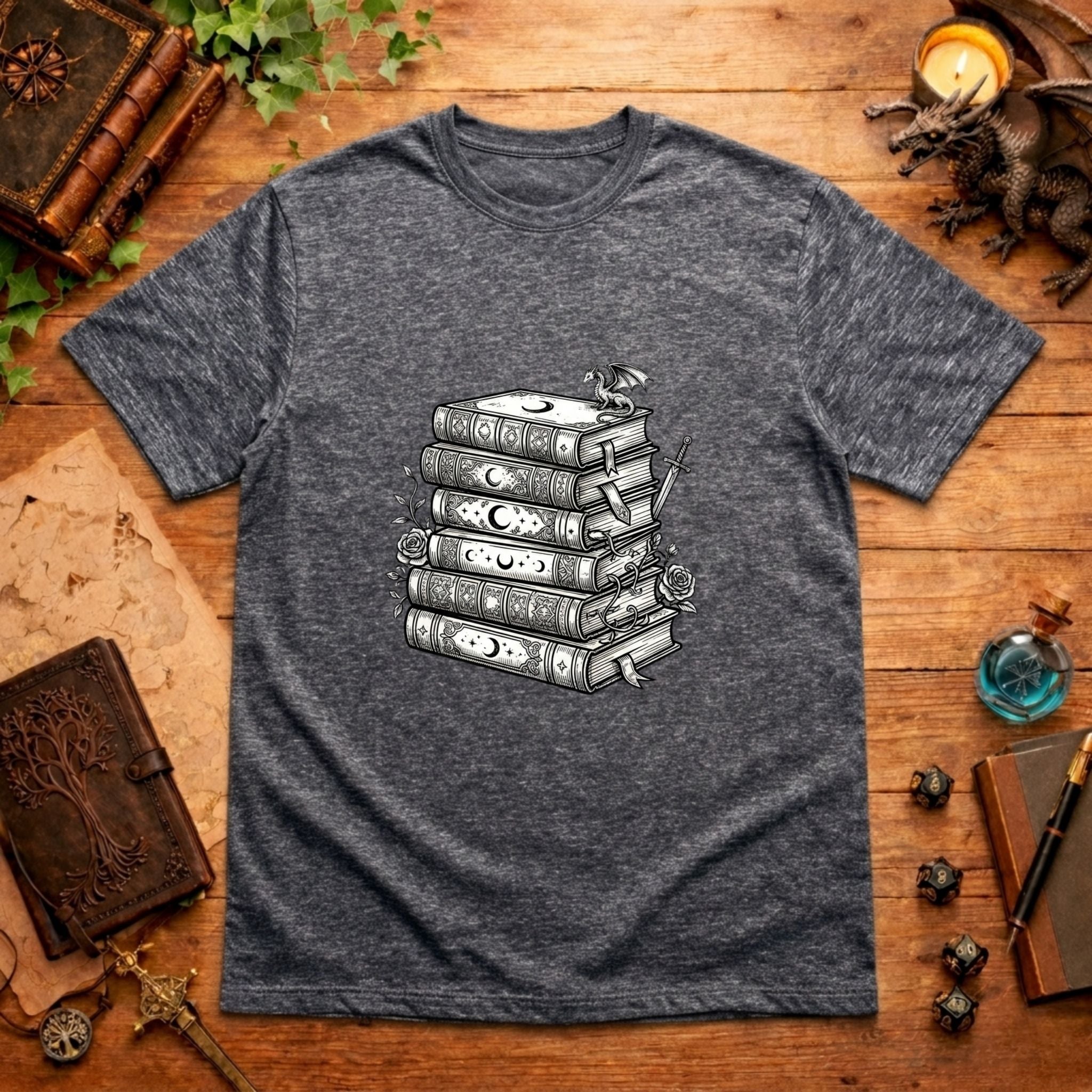 Stacked Fantasy Books T-Shirt
