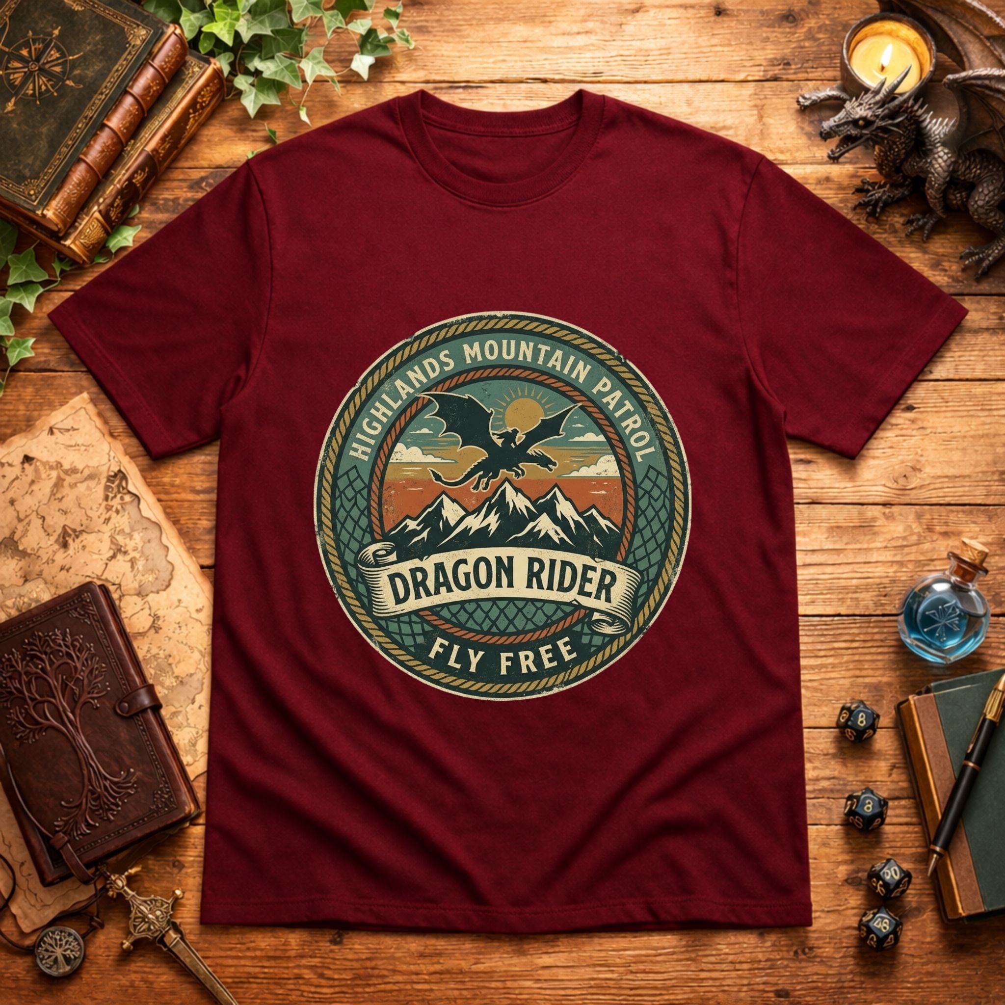 Highlands Mountain Patrol Dragon Rider T-Shirt | Vintage Adventure Logo