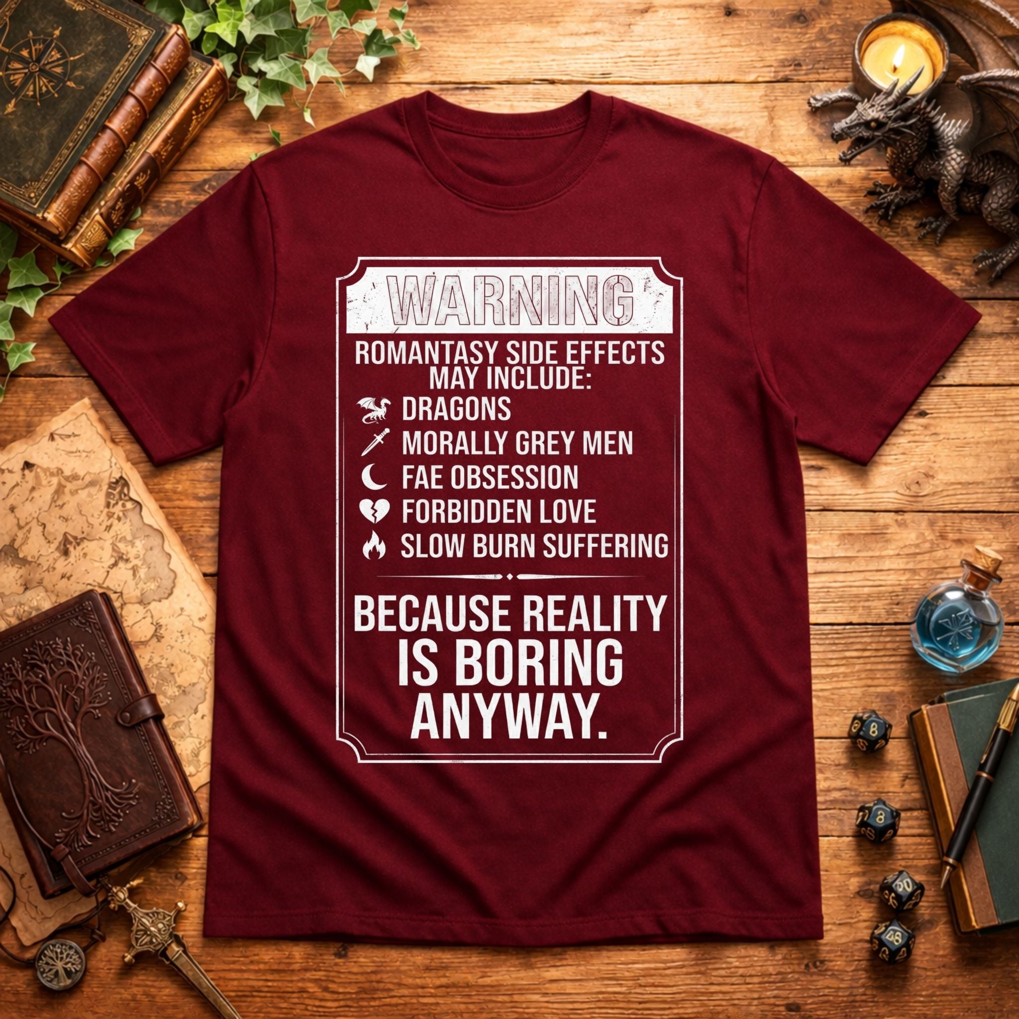 Romantasy Side Effects Warning T-Shirt