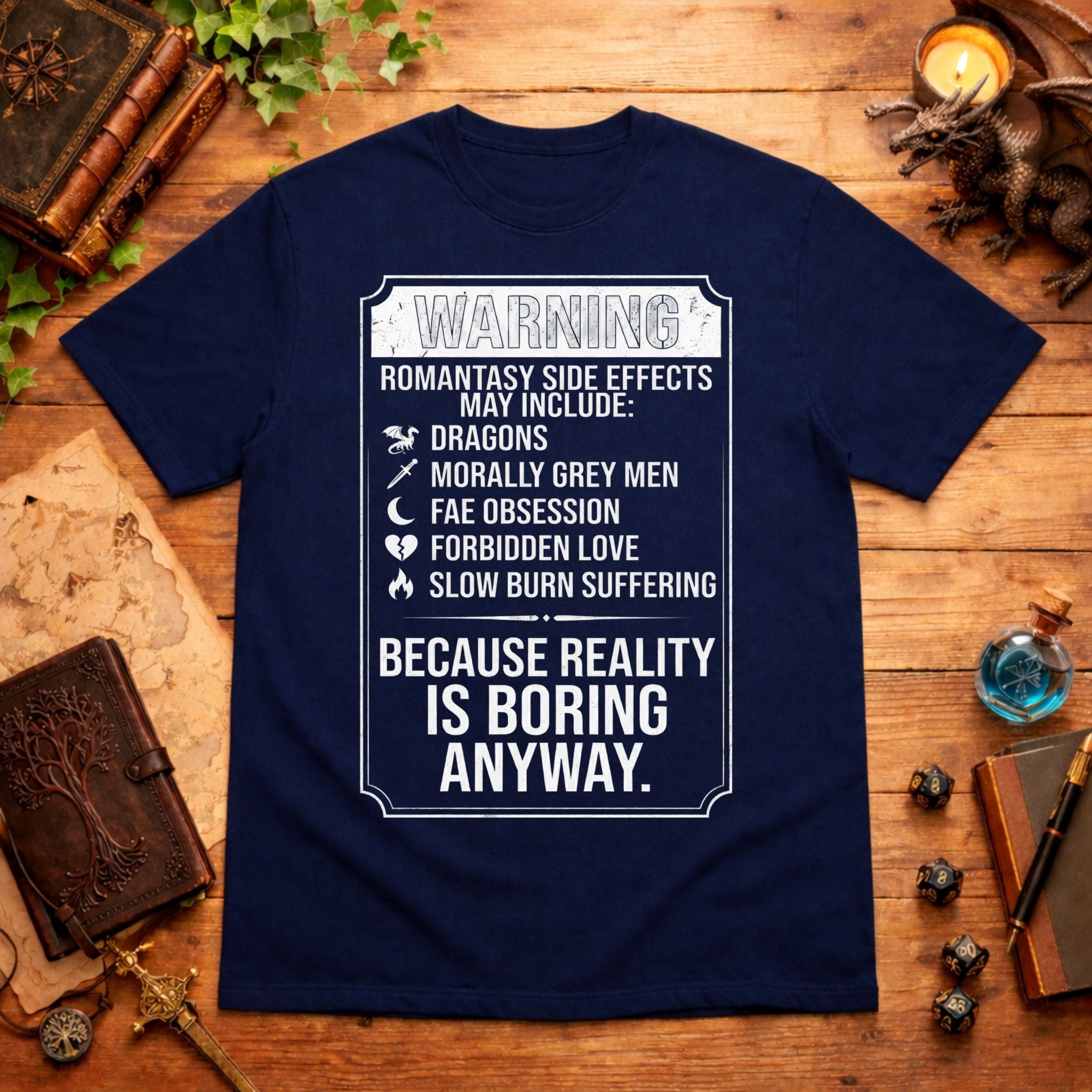 Romantasy Side Effects Warning T-Shirt