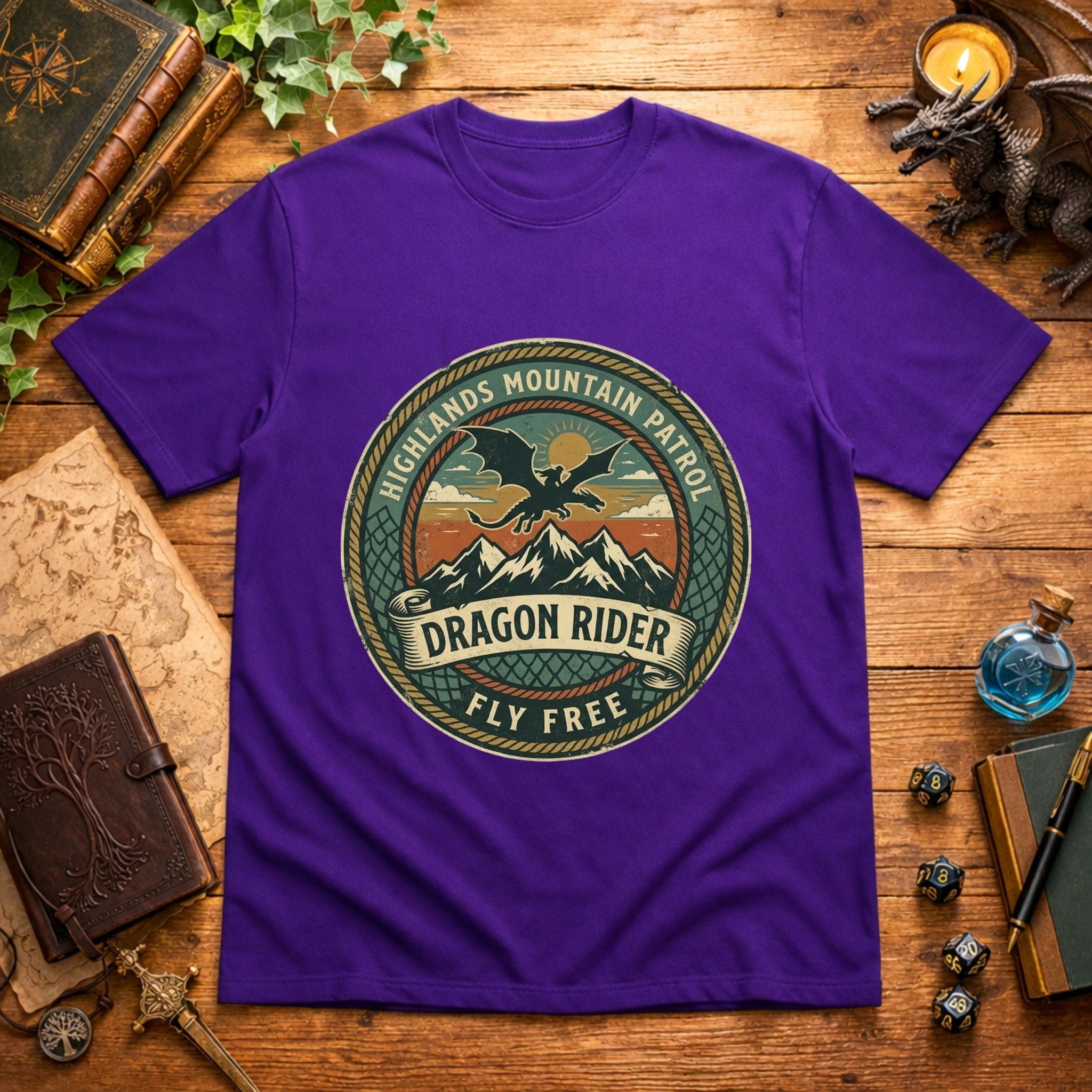 Highlands Mountain Patrol Dragon Rider T-Shirt | Vintage Adventure Logo