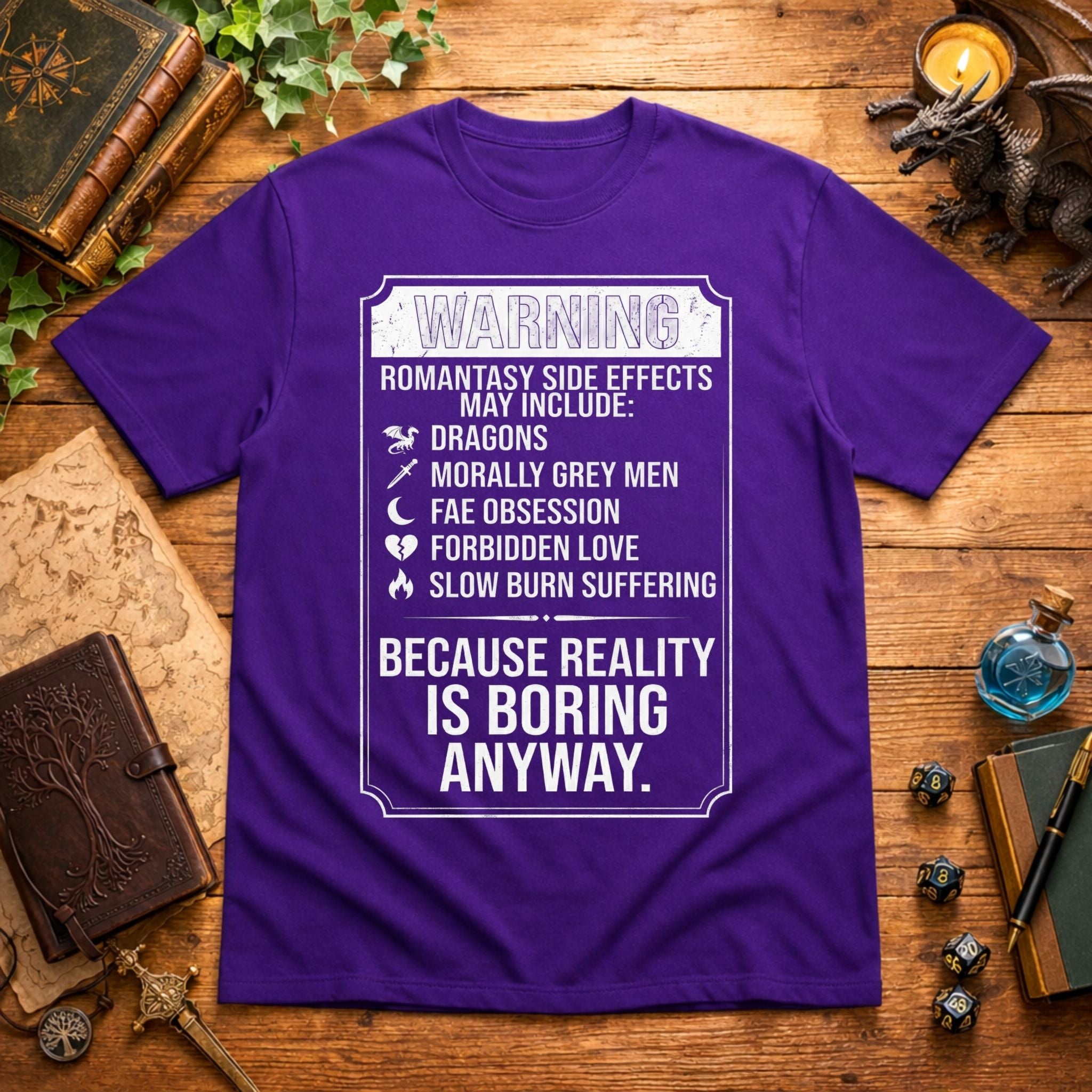 Romantasy Side Effects Warning T-Shirt