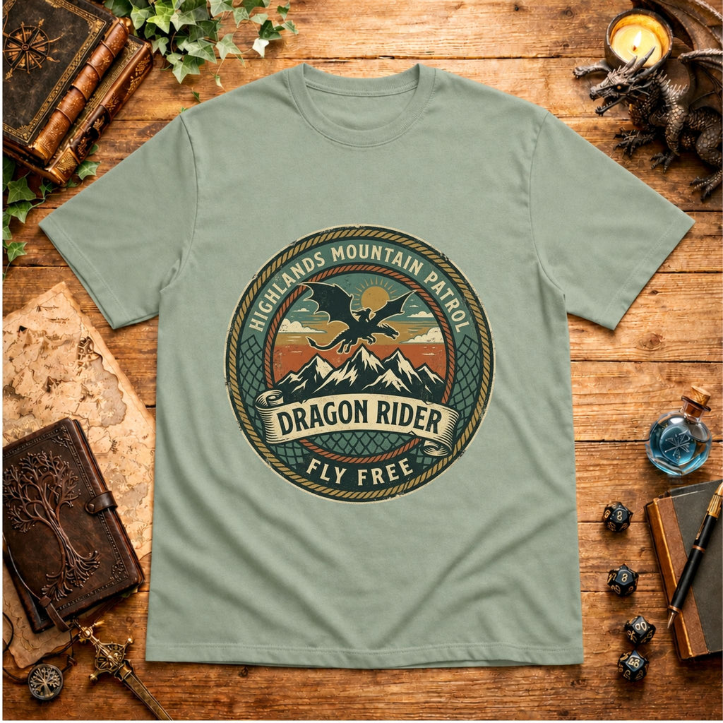 Highlands Mountain Patrol Dragon Rider T-Shirt | Vintage Adventure Logo