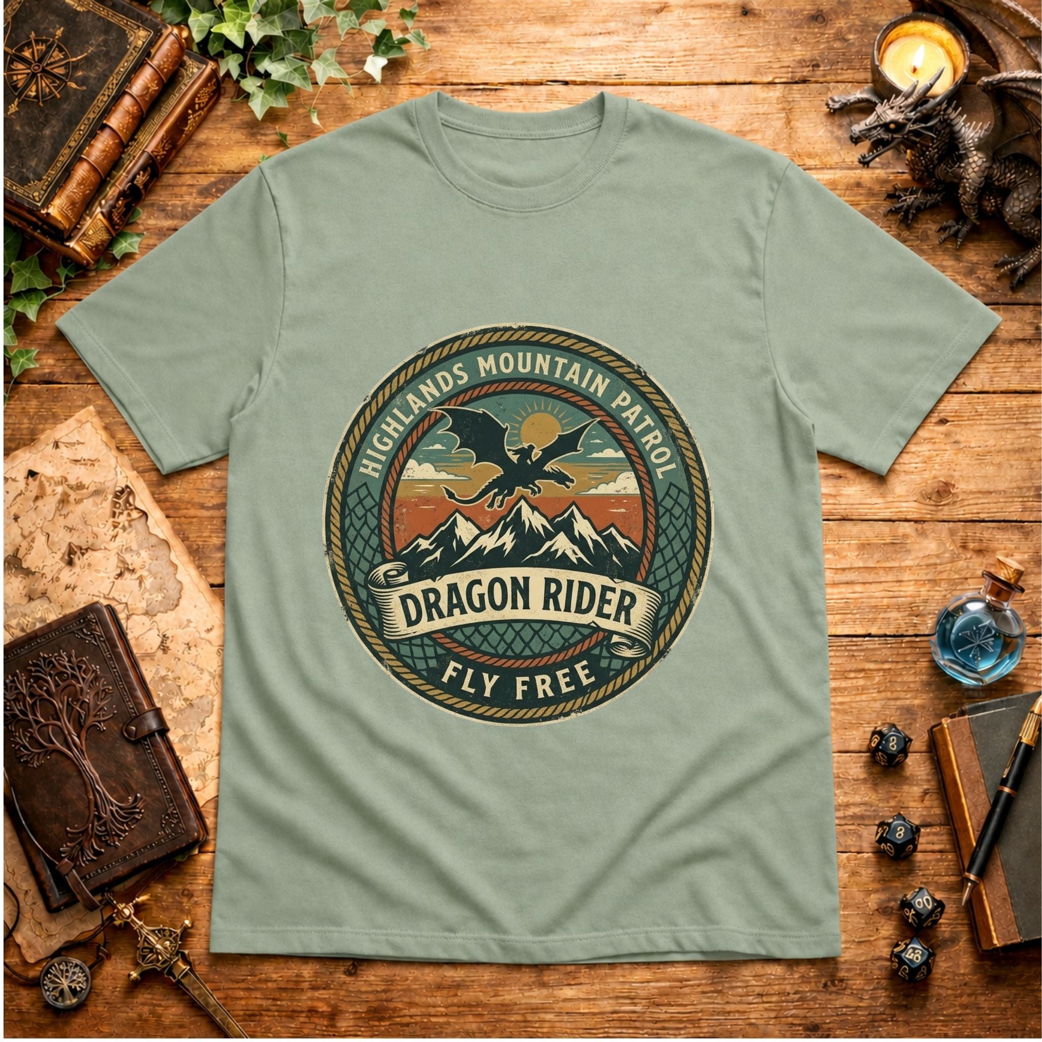 Highlands Mountain Patrol Dragon Rider T-Shirt | Vintage Adventure Logo